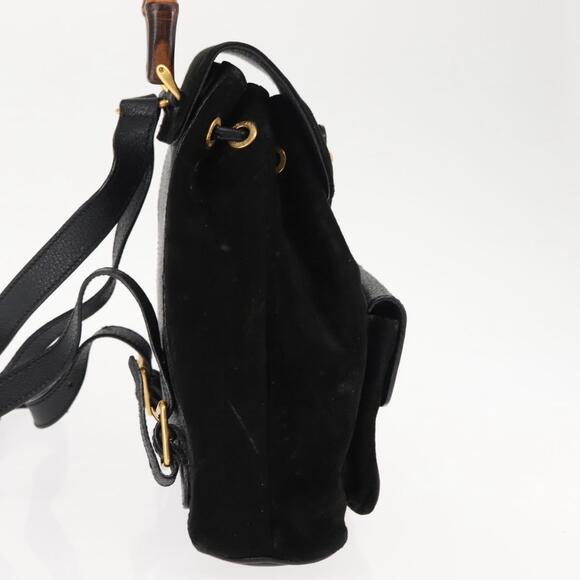 GUCCI Bamboo Backpack Suede Leather Black Auth BA6791 main image 13